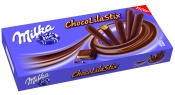 Milka ChocoLilaStix: sušenky ve tvaru tyčinek obalených v nejjemnější čokoládě z alpského mléka. 