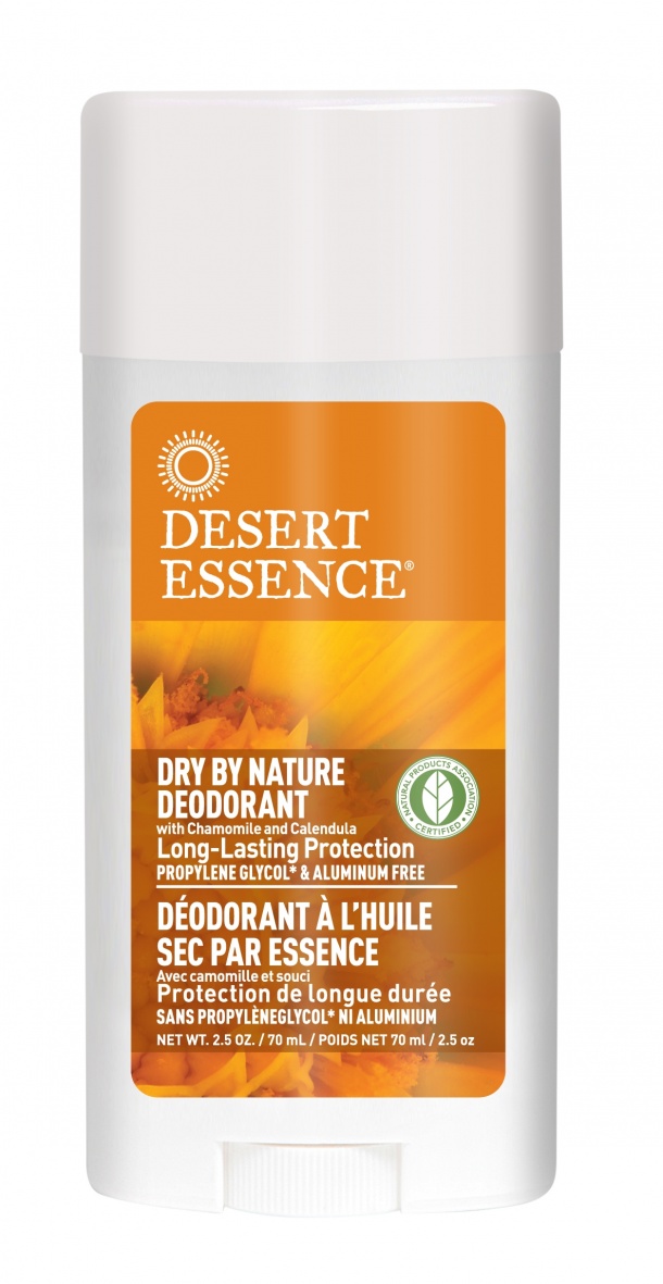 Desert Essence Tuhý deodorant Neutral (70 ml) – obsahuje speciální směs bylin, esenciální oleje heřmánku a měsíčku, které poskytují pokožce účinnou ochranu. Je vhodný i pro citlivou pokožku. Neobsahuje hliník. www.DesertEssence.cz. 